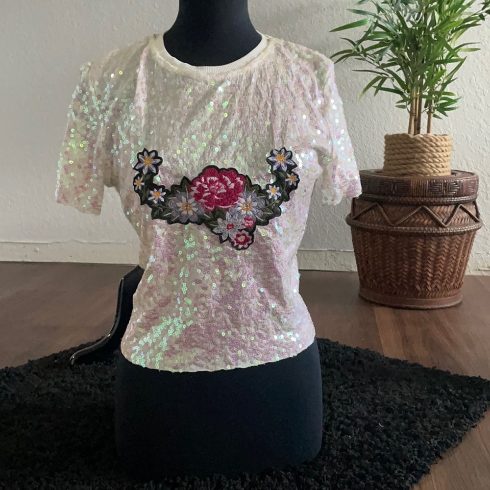 White Embroidered Flowers Shirt